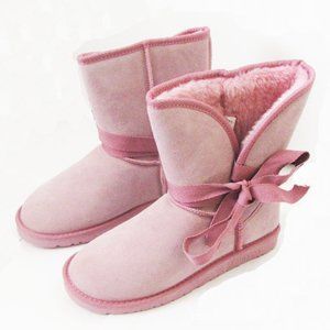 Women TPR Sole Winter Short Boots Suede Upper in Pink